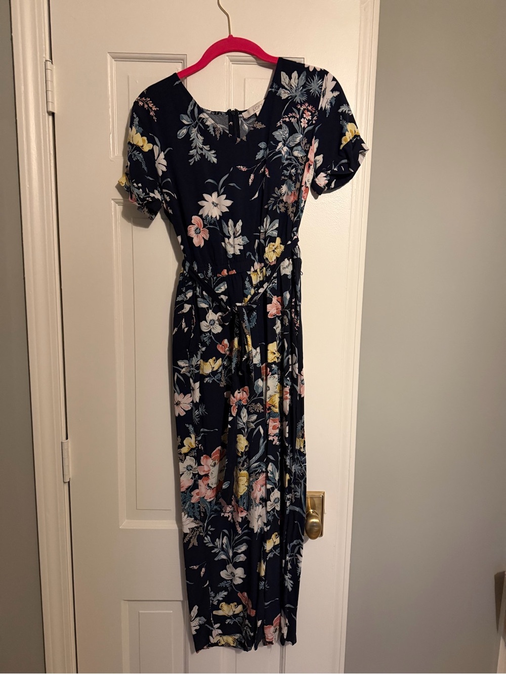 LOFT Navy Floral Cropped Jumpsuit